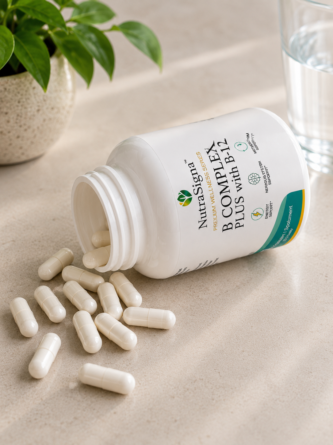 B Complex Plus with B-12 – Energy & Nervous System Support – 60 Capsules