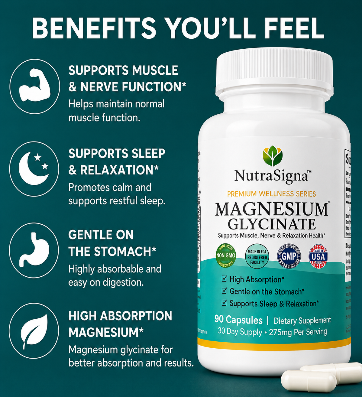 NutraSigna Magnesium Glycinate 90 Capsules